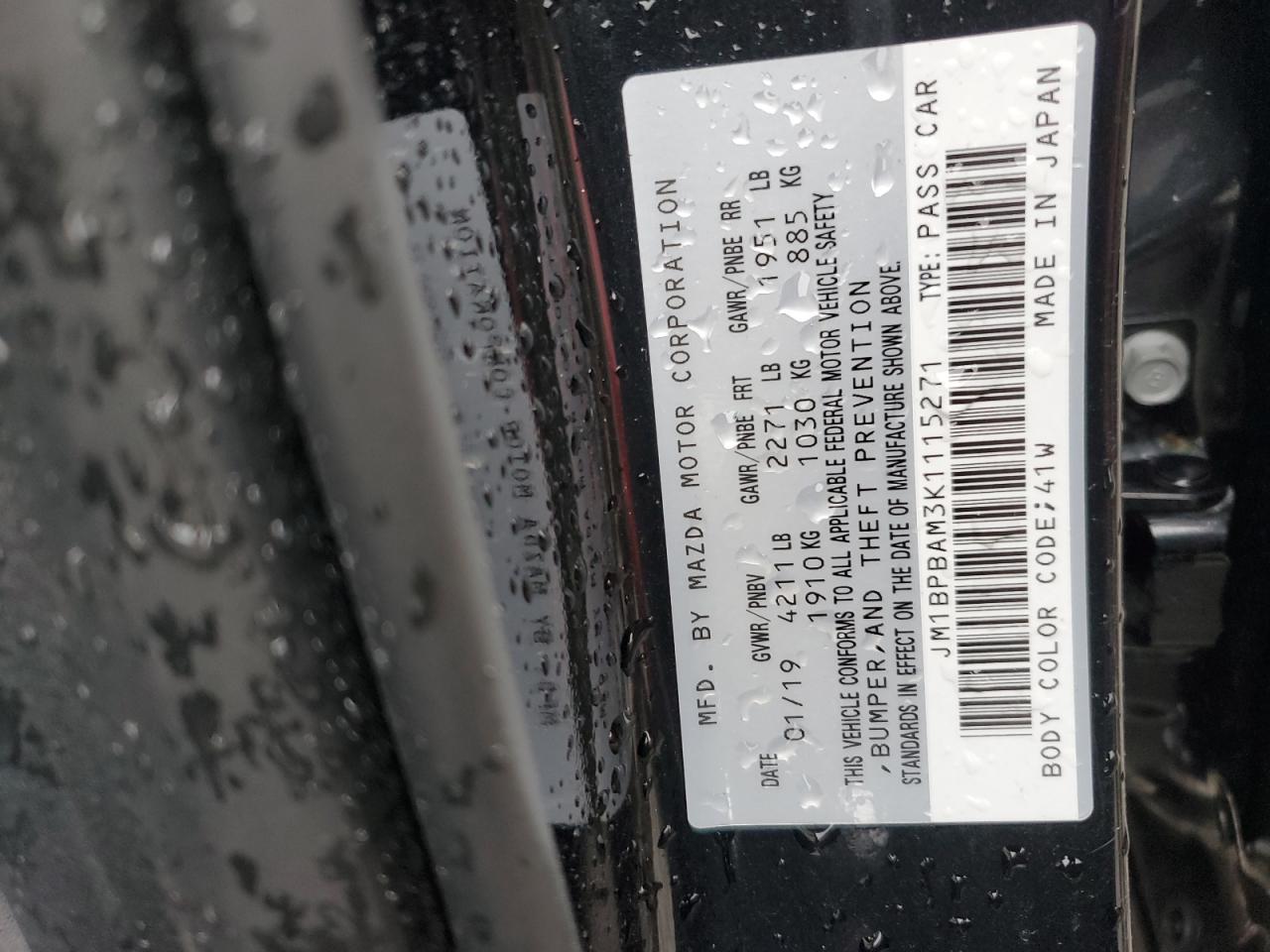 2019 Mazda 3 Select VIN: JM1BPBAM3K1115271 Lot: 51438595