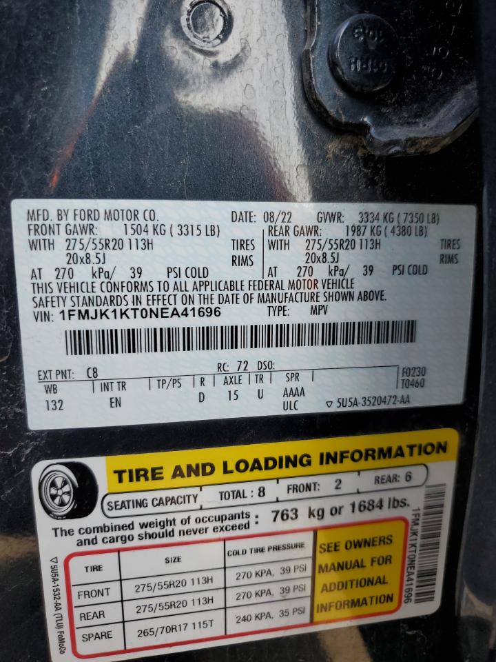 2022 Ford Expedition Max Limited VIN: 1FMJK1KT0NEA41696 Lot: 52596085