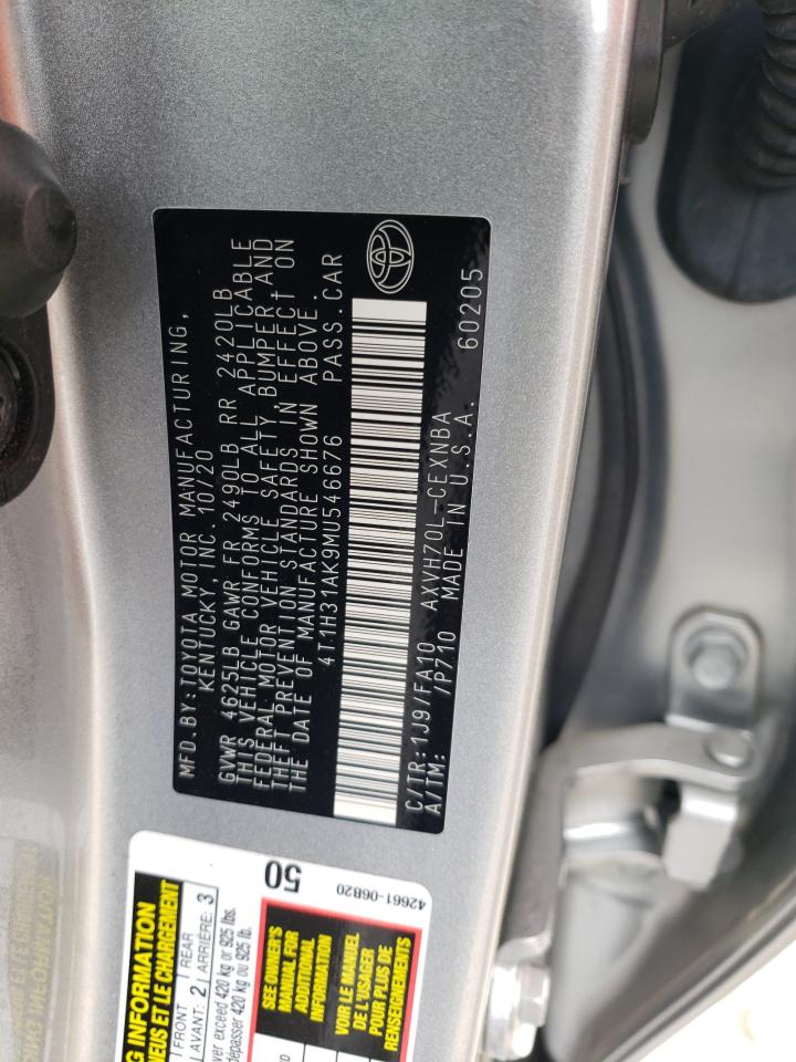 2021 Toyota Camry Le VIN: 4T1H31AK9MU546676 Lot: 54828655