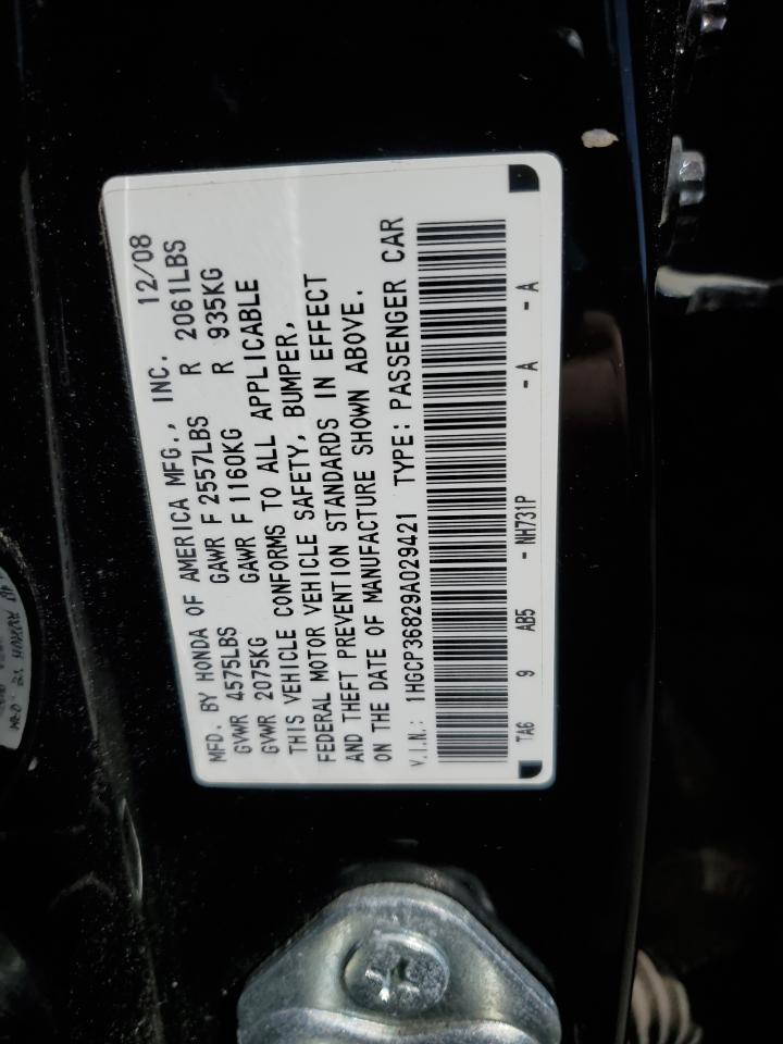 2009 Honda Accord Exl VIN: 1HGCP36829A029421 Lot: 53757765