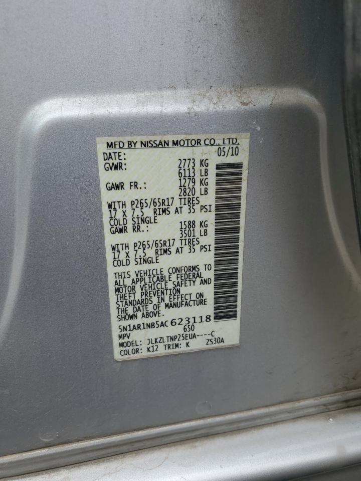 2010 Nissan Pathfinder S VIN: 5N1AR1NB5AC623118 Lot: 51107435