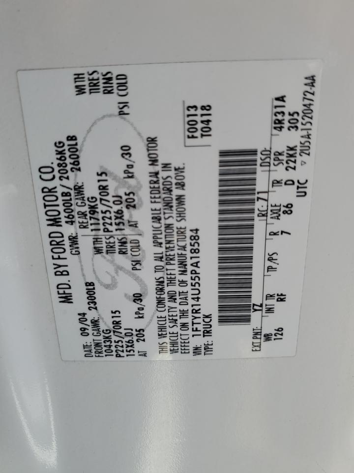 2005 Ford Ranger Super Cab VIN: 1FTYR14U55PA18584 Lot: 52544195