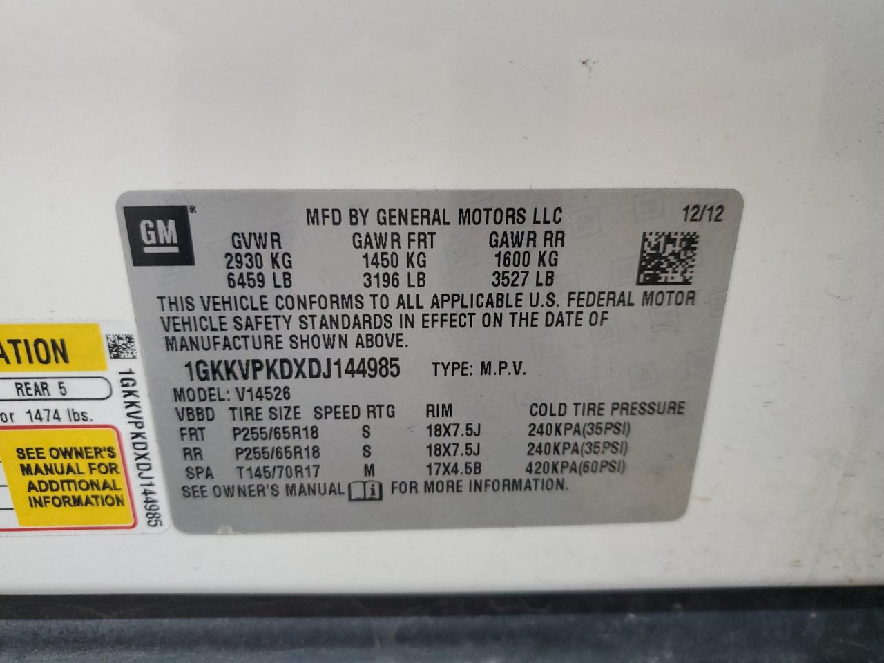 2013 GMC Acadia Sle VIN: 1GKKVPKDXDJ144985 Lot: 54520765