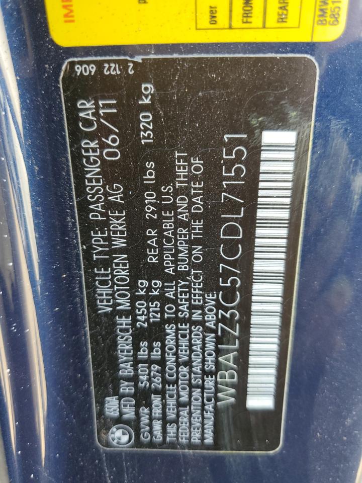 2012 BMW 650 I VIN: WBALZ3C57CDL71551 Lot: 54622705