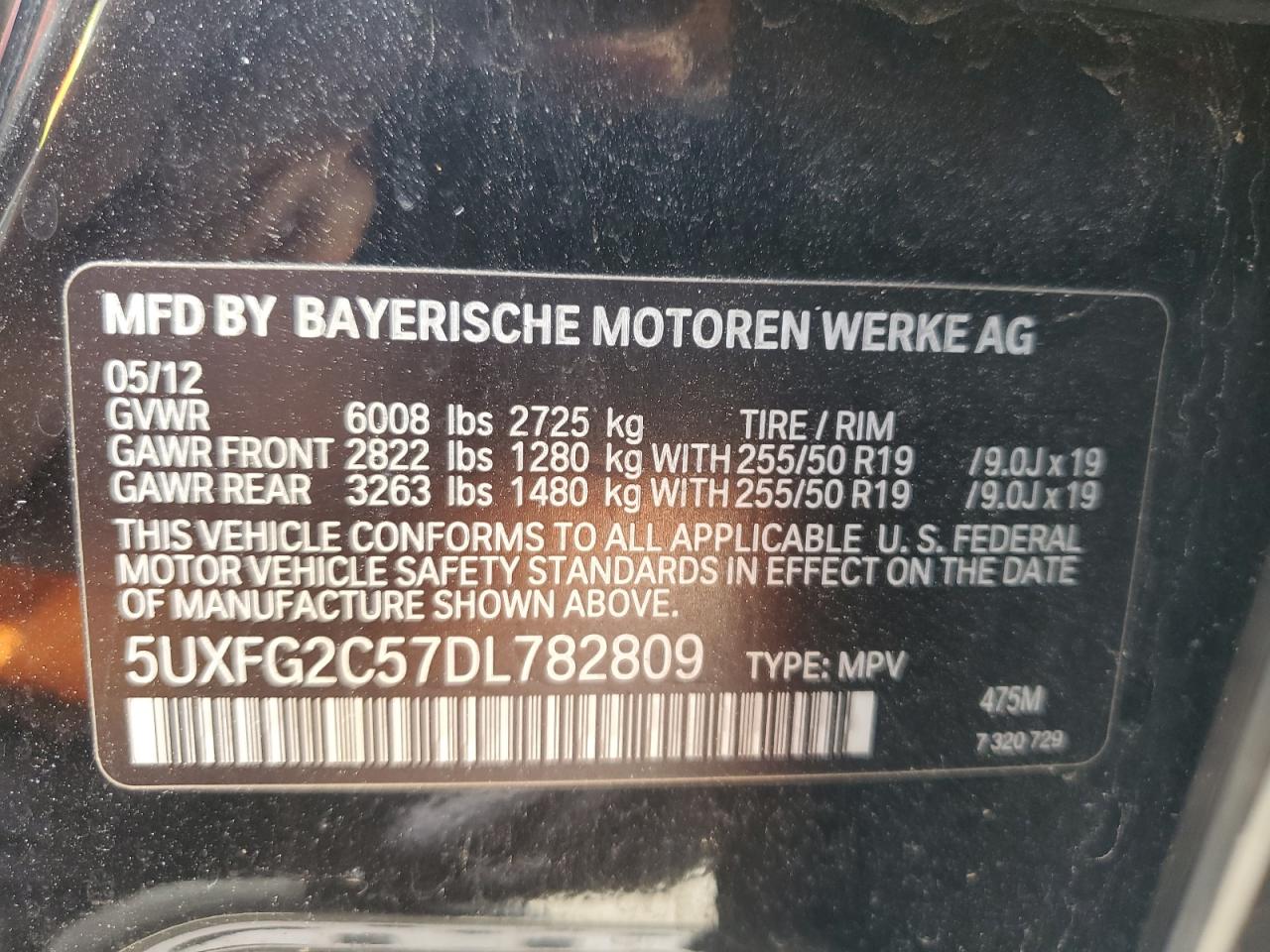 2013 BMW X6 xDrive35I VIN: 5UXFG2C57DL782809 Lot: 54759975