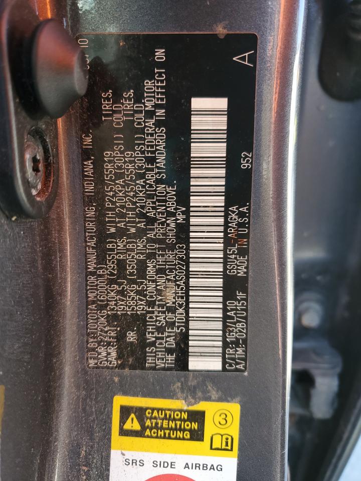 2010 Toyota Highlander Limited VIN: 5TDDK3EH5AS027303 Lot: 51536065