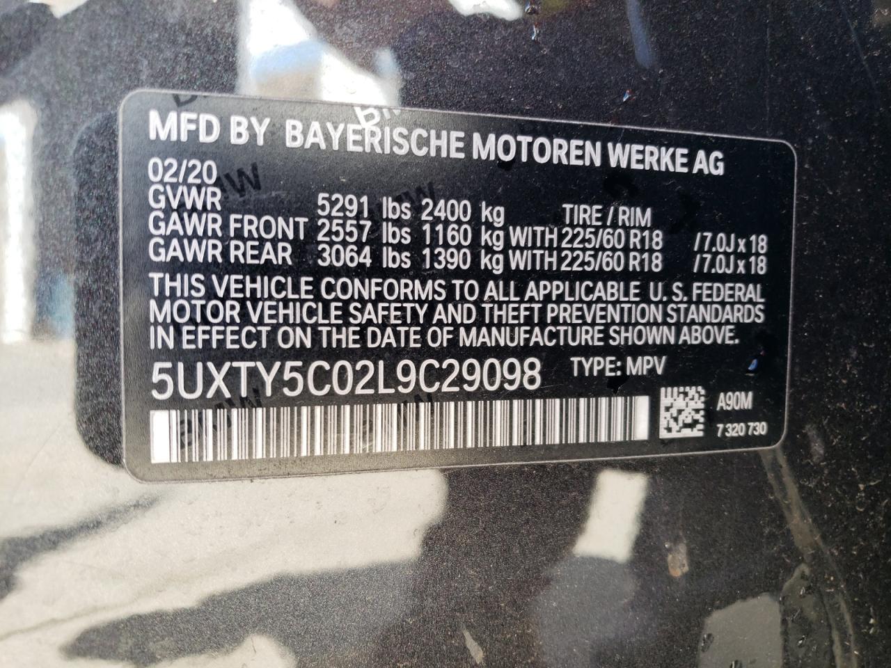 2020 BMW X3 xDrive30I VIN: 5UXTY5C02L9C29098 Lot: 55141305