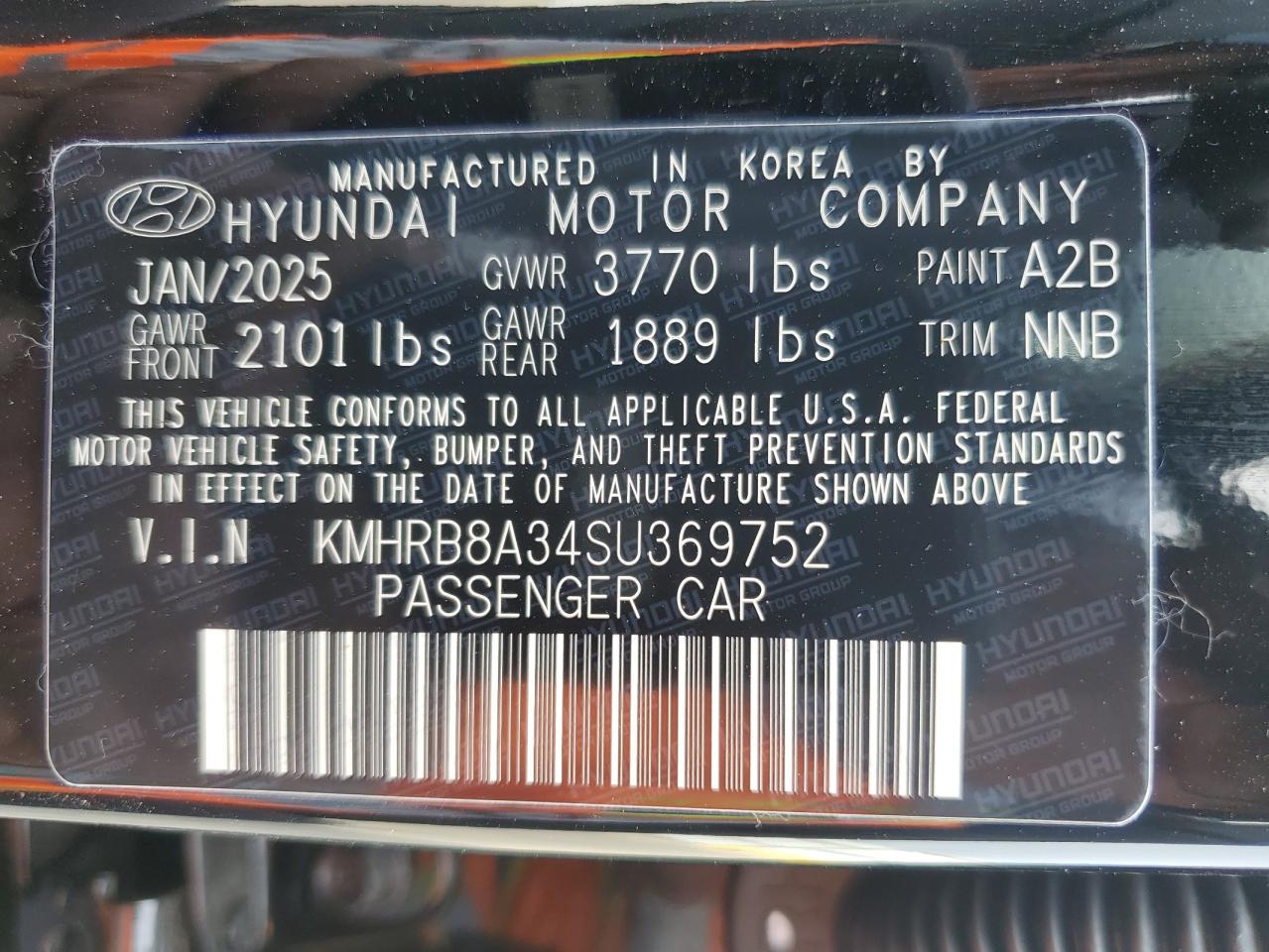 2025 Hyundai Venue Se VIN: KMHRB8A34SU369752 Lot: 55440605