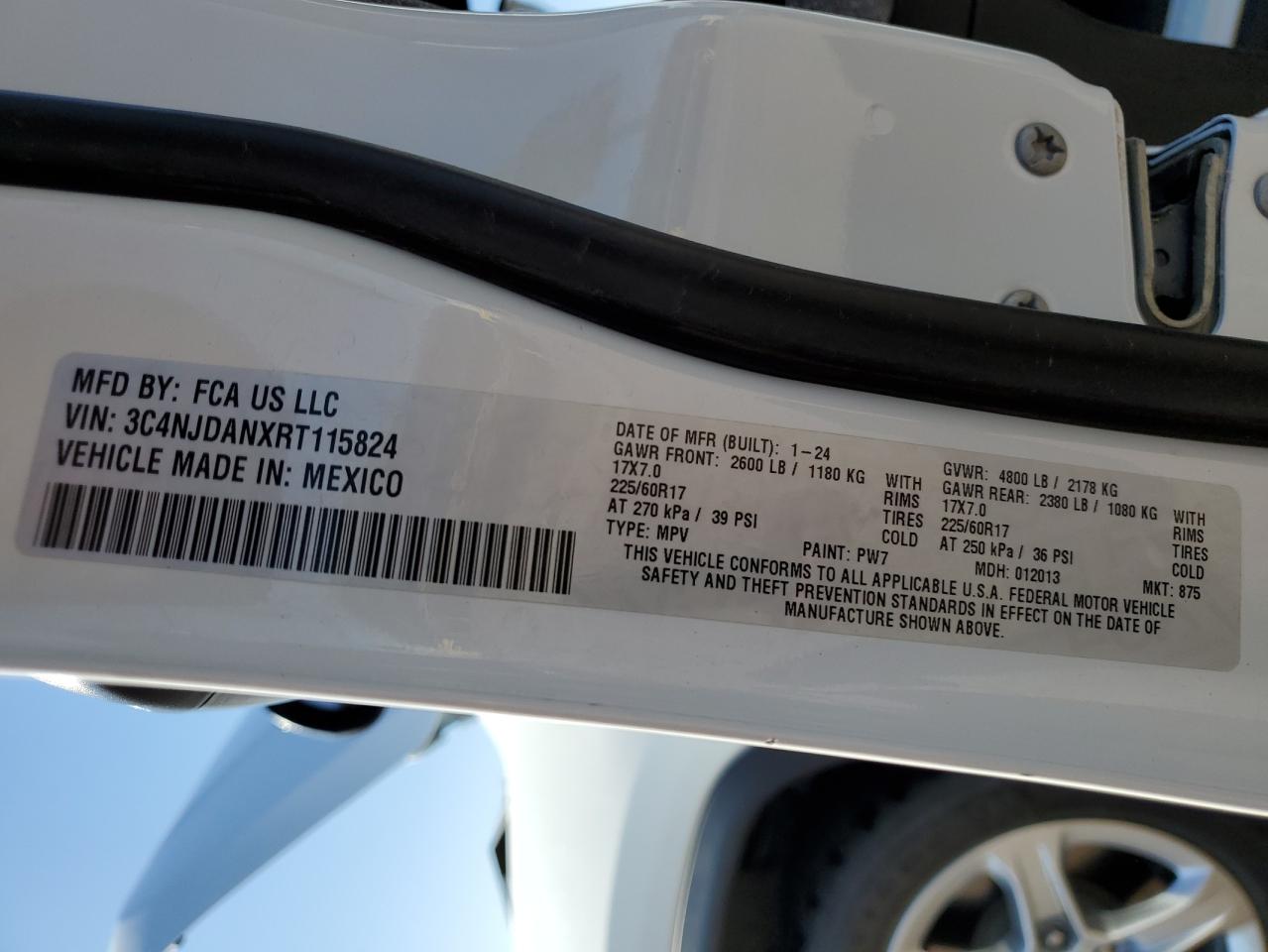 2024 Jeep Compass Sport VIN: 3C4NJDANXRT115824 Lot: 53575715