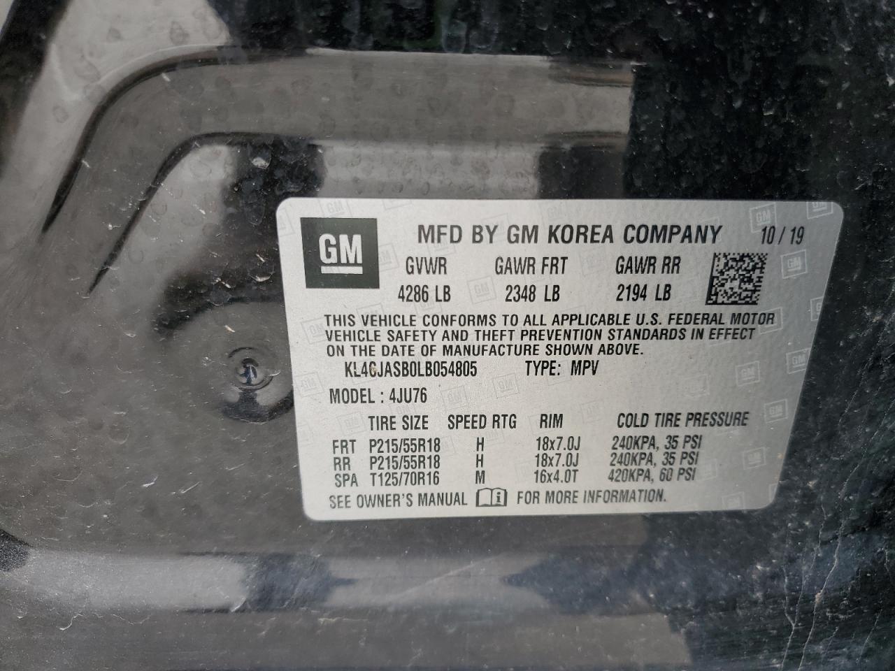 2020 Buick Encore Preferred VIN: KL4CJASB0LB054805 Lot: 52506915
