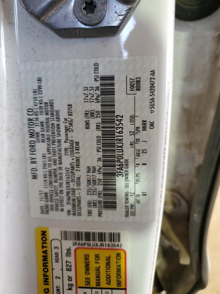 2018 Ford Fusion Se Hybrid VIN: 3FA6P0LUXJR163542 Lot: 54032735