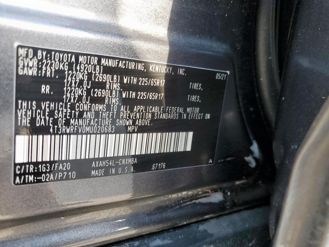 2021 Toyota Rav4 Xle VIN: 4T3RWRFV0MU020683 Lot: 53567475