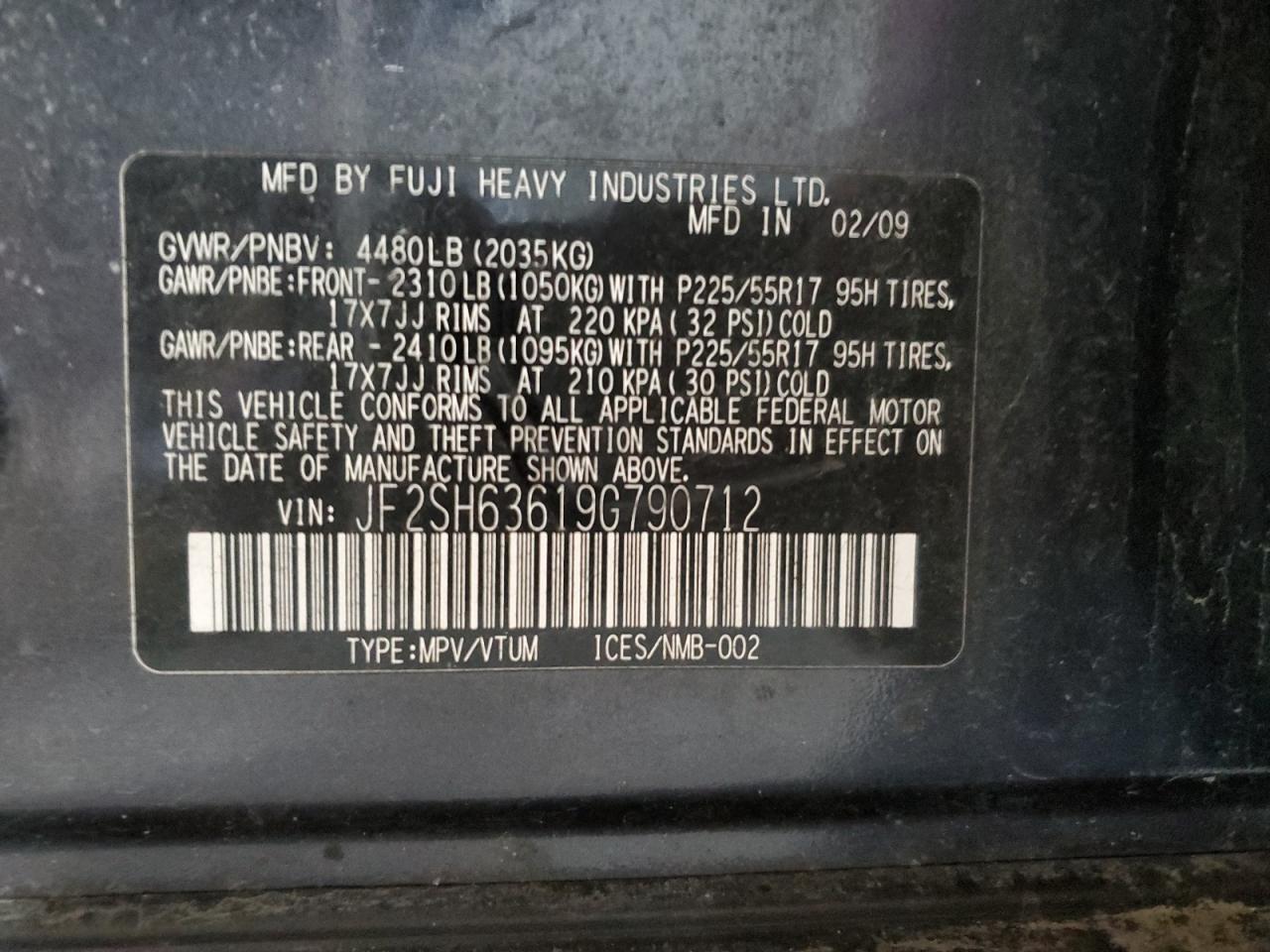 2009 Subaru Forester 2.5X Premium VIN: JF2SH63619G790712 Lot: 52878055
