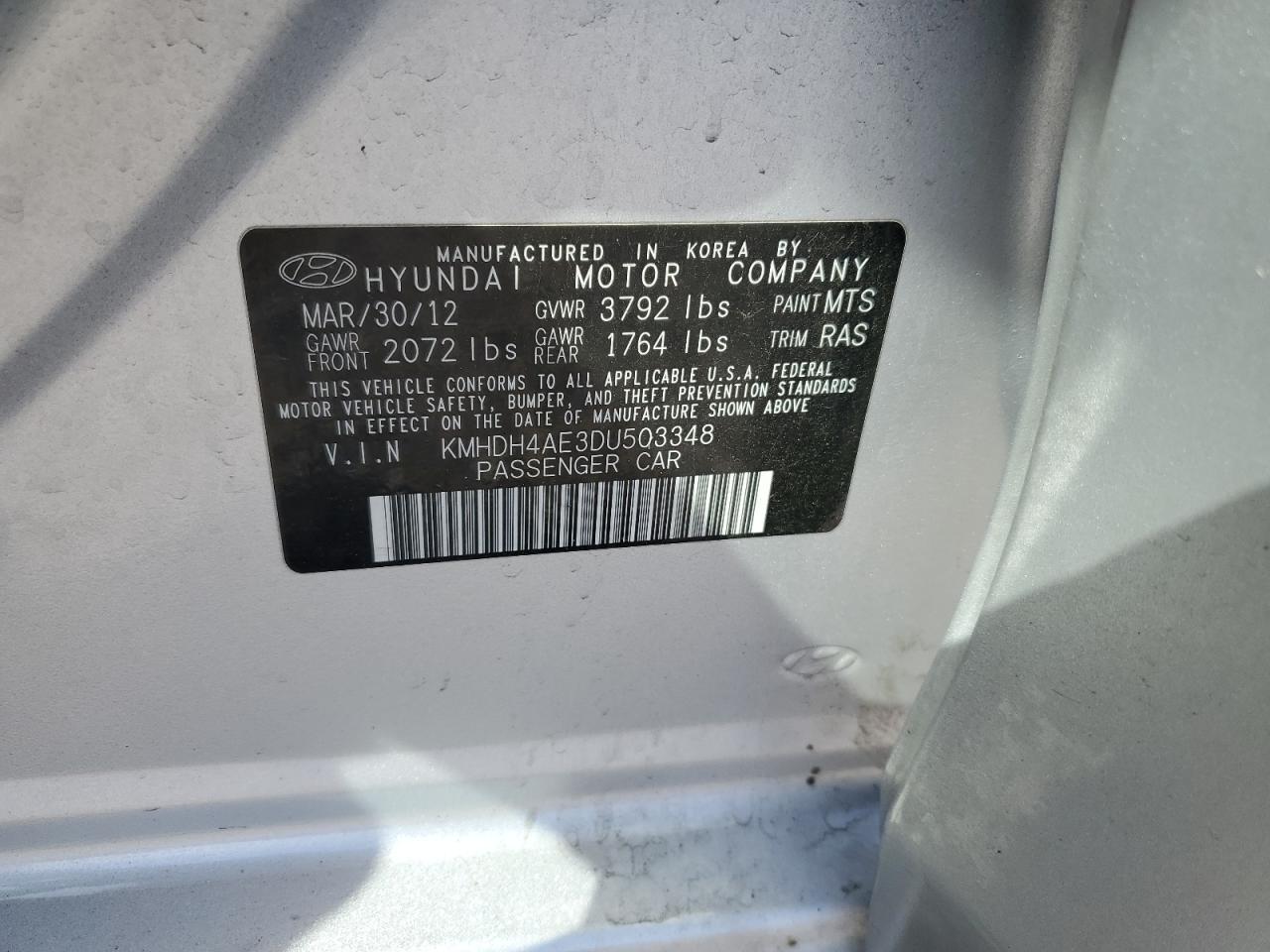 2013 Hyundai Elantra Gls VIN: KMHDH4AE3DU503348 Lot: 54645915