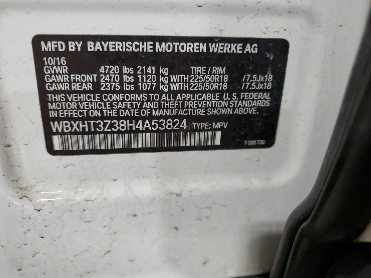 2017 BMW X1 xDrive28I VIN: WBXHT3Z38H4A53824 Lot: 52500215