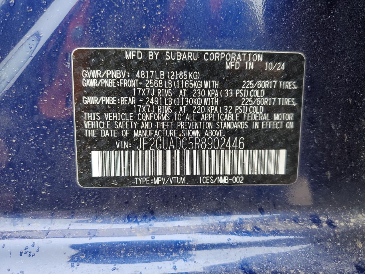 2024 Subaru Crosstrek Premium VIN: JF2GUADC5R8902446 Lot: 53543605