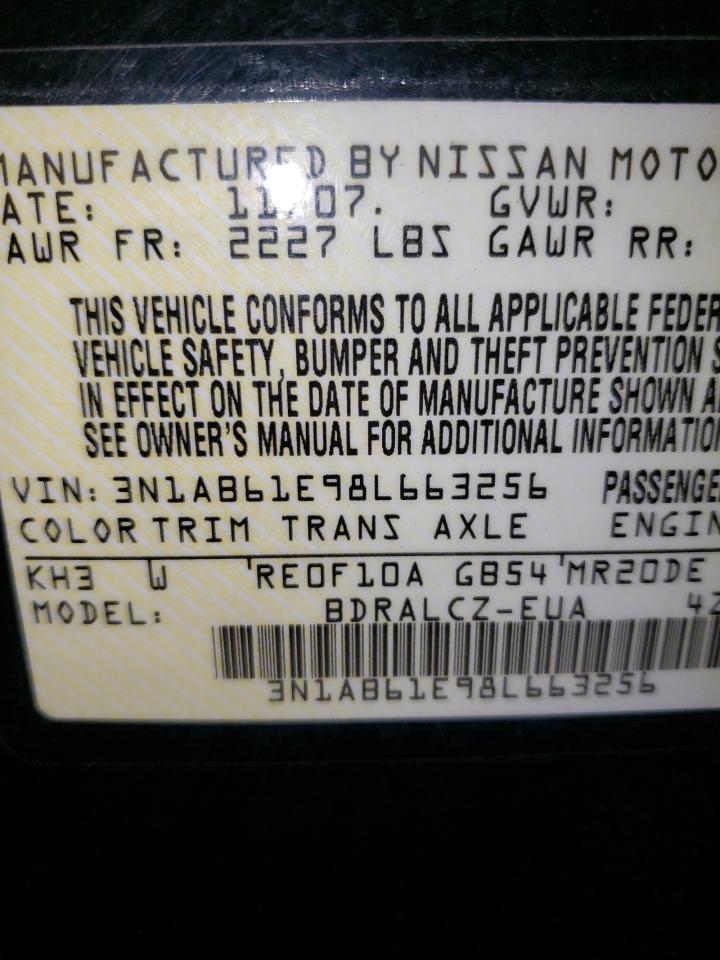 2008 Nissan Sentra 2.0 VIN: 3N1AB61E98L663256 Lot: 54980095