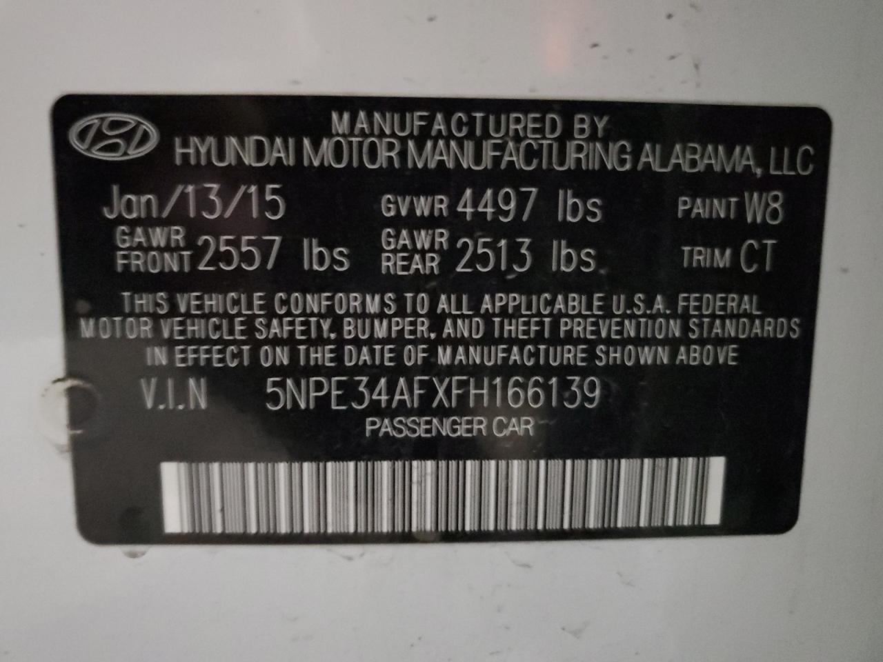 2015 Hyundai Sonata Sport VIN: 5NPE34AFXFH166139 Lot: 51649945