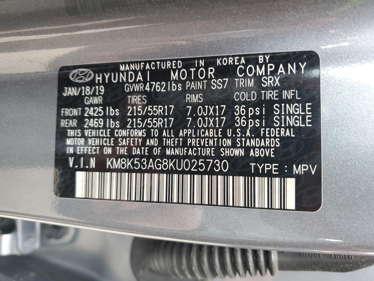 2019 Hyundai Kona Ultimate VIN: KM8K53AG8KU025730 Lot: 50863665