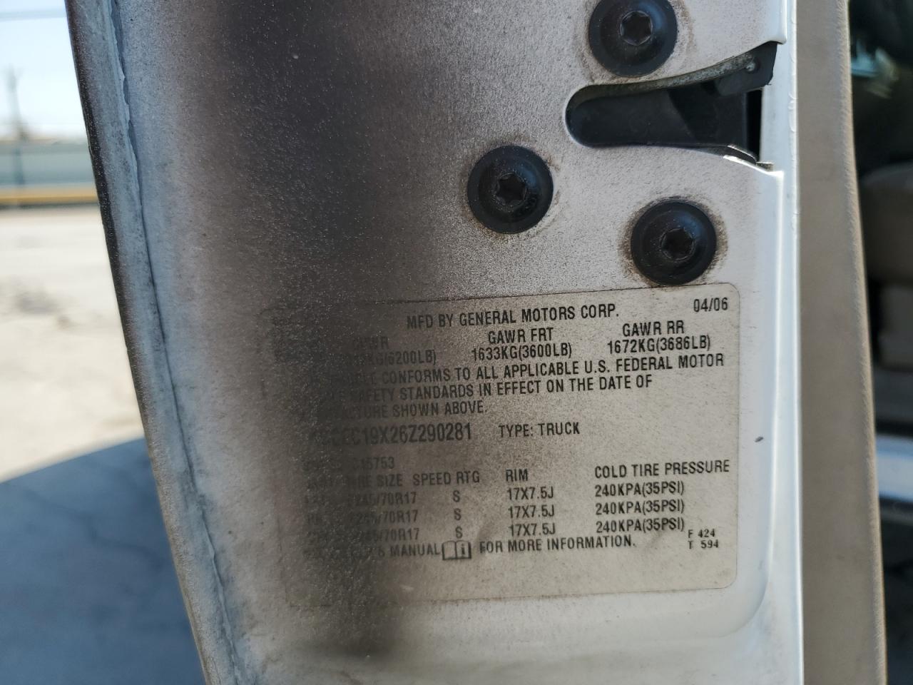 2006 Chevrolet Silverado C1500 VIN: 1GCEC19X26Z290281 Lot: 52725575