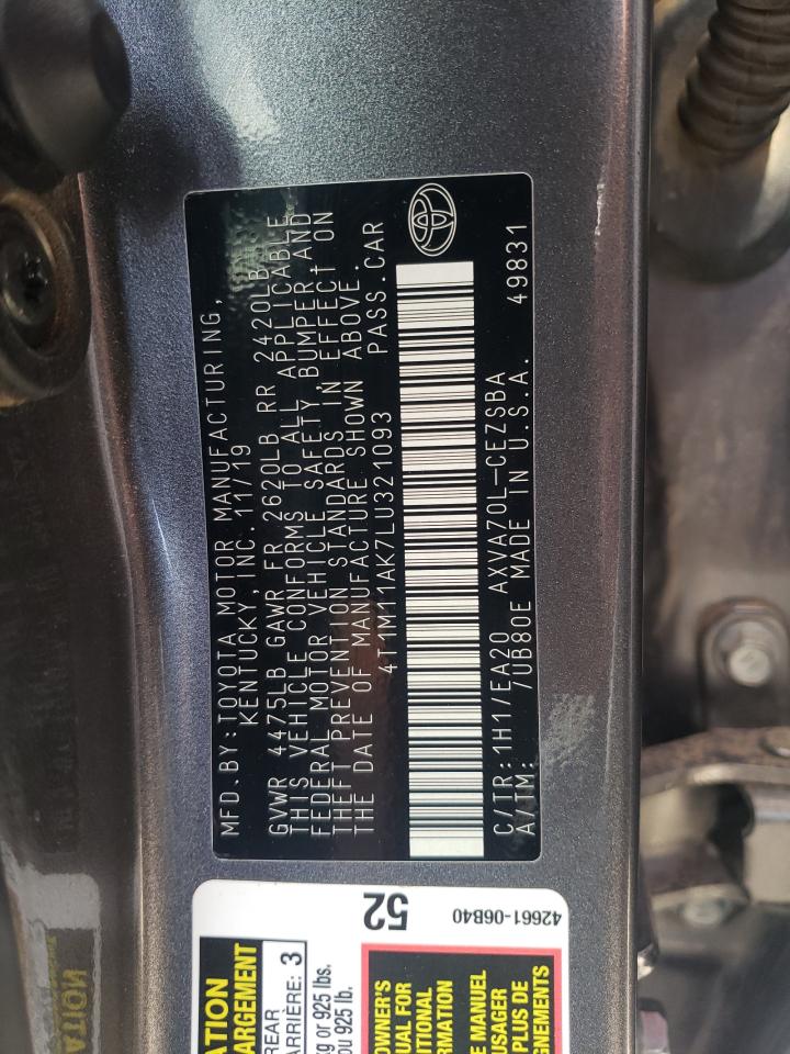 2020 Toyota Camry Se VIN: 4T1M11AK7LU321093 Lot: 54795685