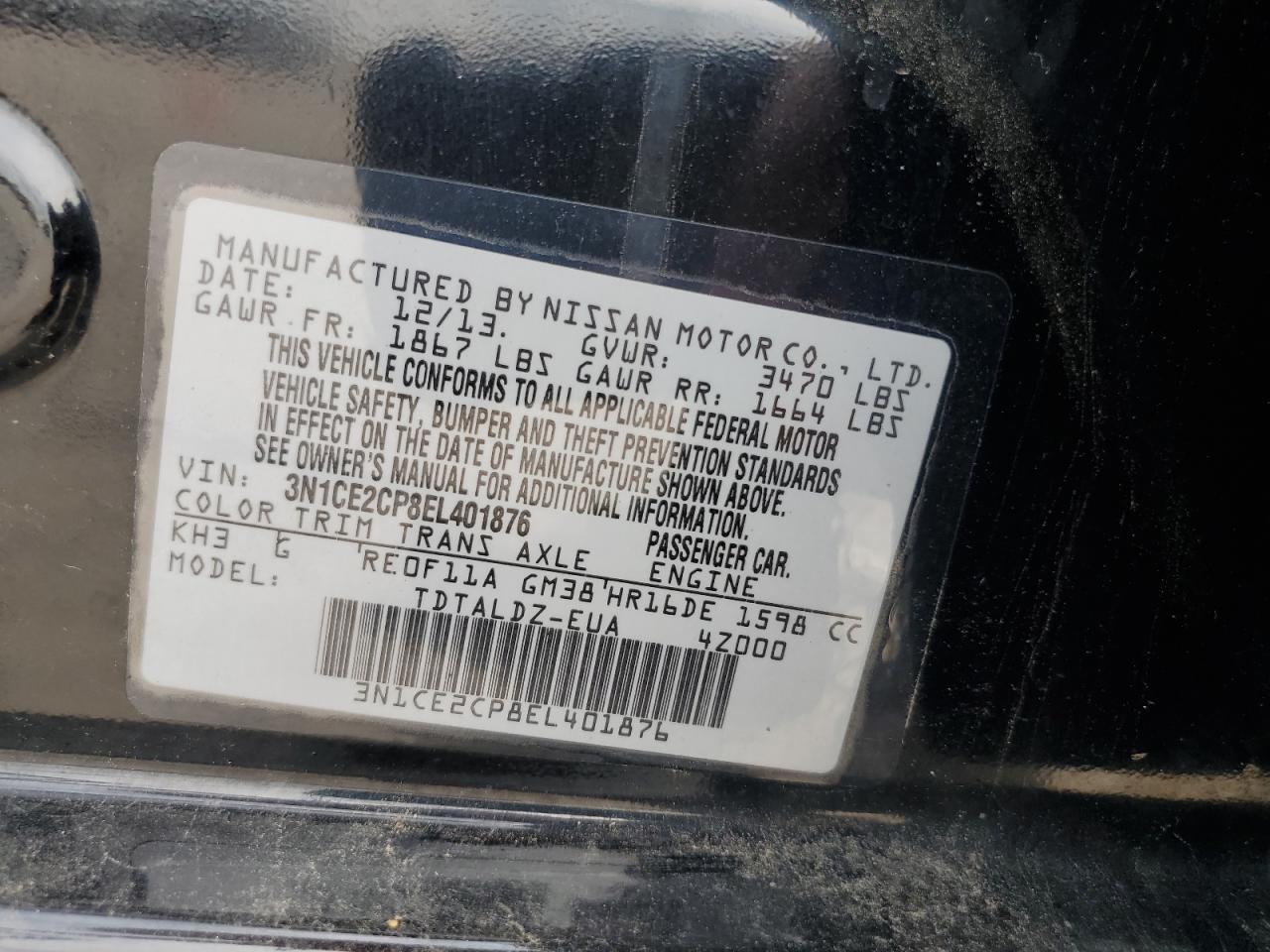 2014 Nissan Versa Note S VIN: 3N1CE2CP8EL401876 Lot: 55320185