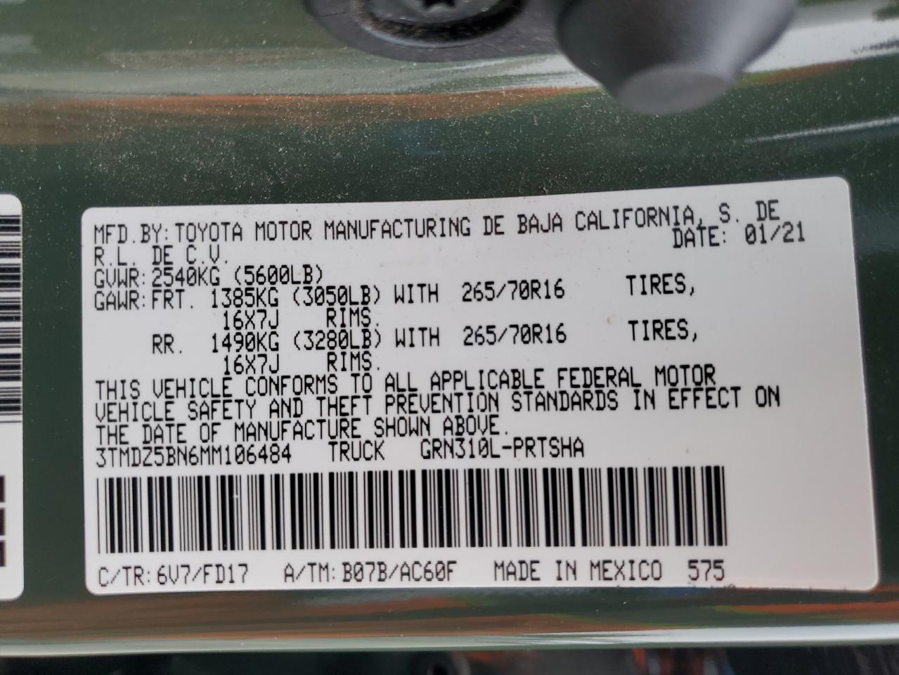 2021 Toyota Tacoma Double Cab VIN: 3TMDZ5BN6MM106484 Lot: 54907895