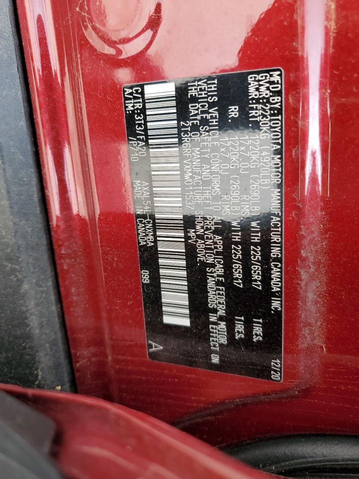 2021 Toyota Rav4 Xle VIN: 2T3R6RFVXMW011537 Lot: 53992915
