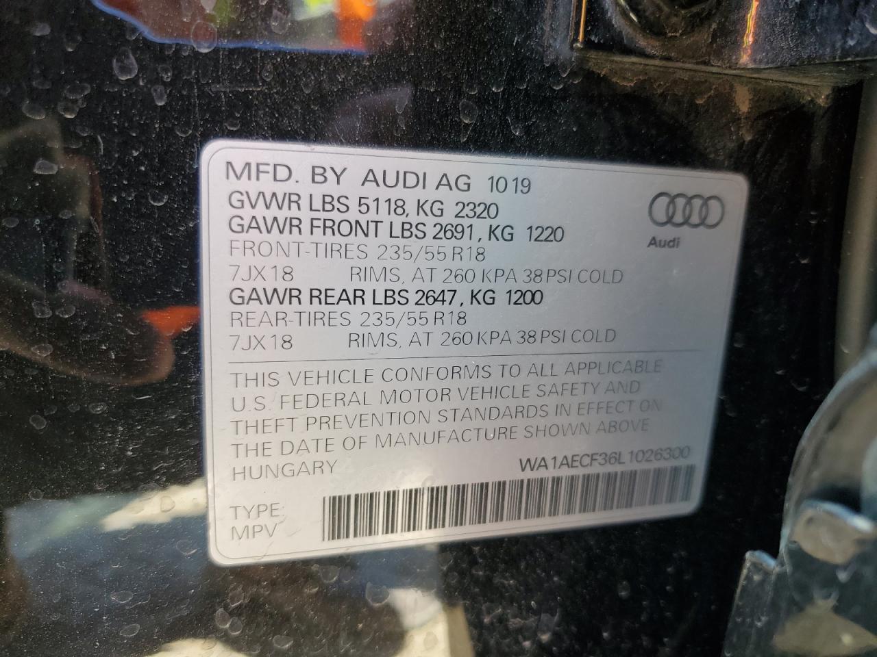 2020 Audi Q3 Premium VIN: WA1AECF36L1026300 Lot: 52454165