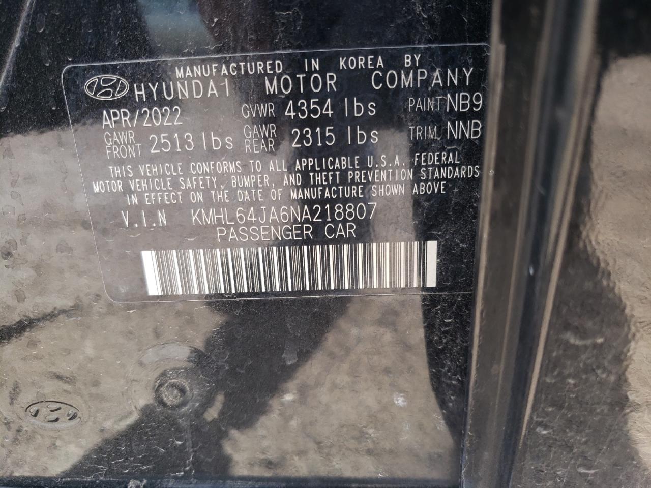 2022 Hyundai Sonata Sel VIN: KMHL64JA6NA218807 Lot: 54206435