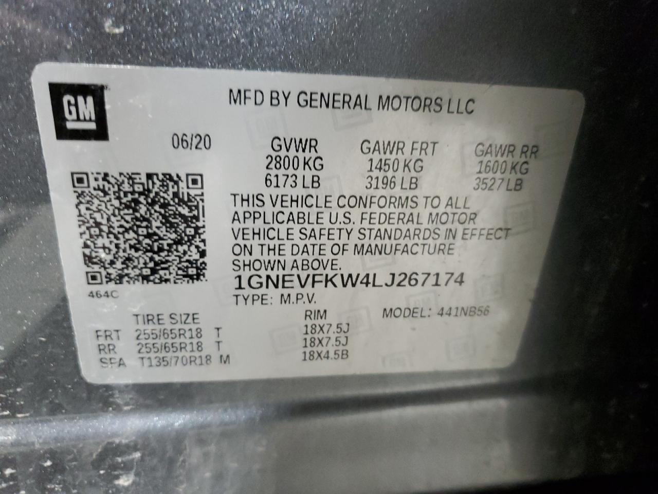 2020 Chevrolet Traverse Ls VIN: 1GNEVFKW4LJ267174 Lot: 53583505