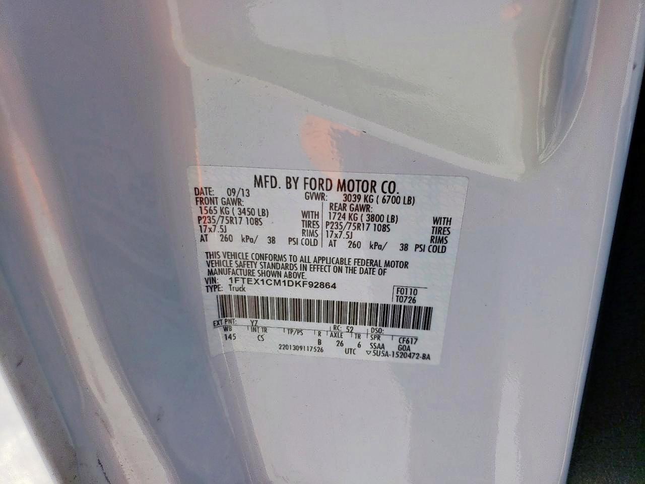 2013 Ford F150 Super Cab VIN: 1FTEX1CM1DKF92864 Lot: 81510235