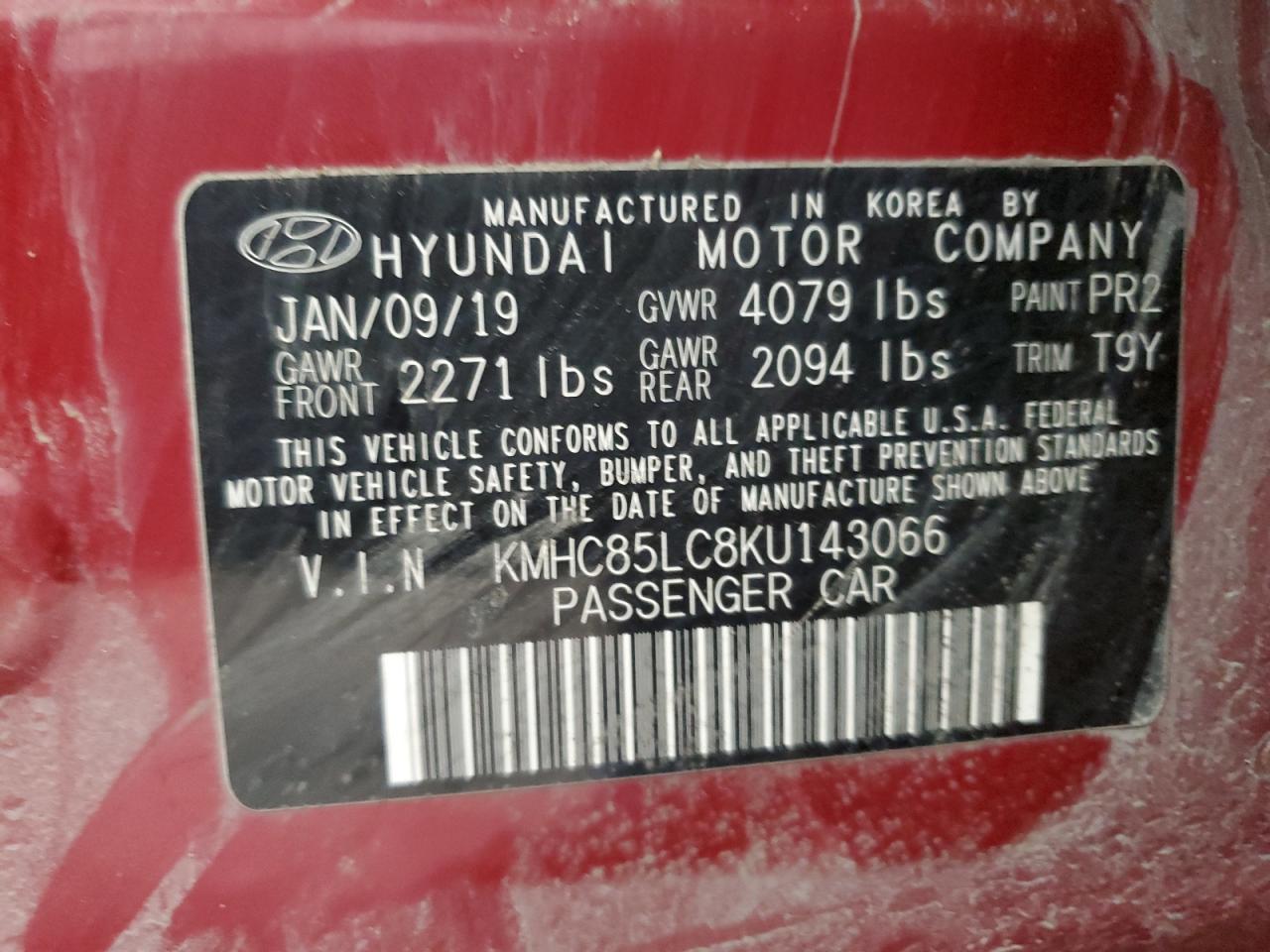 2019 Hyundai Ioniq Limited VIN: KMHC85LC8KU143066 Lot: 55116975