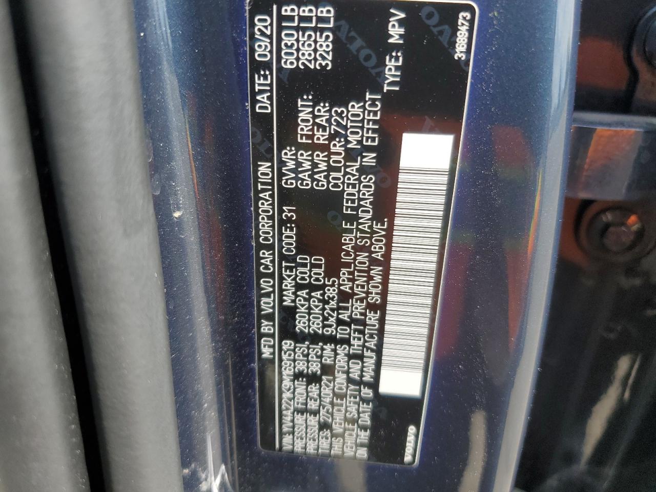 2021 Volvo Xc90 T6 Momentum VIN: YV4A221K9M1691519 Lot: 53879245