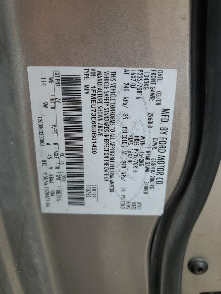 2008 Ford Explorer Xlt VIN: 1FMEU73E68UB01490 Lot: 51369345
