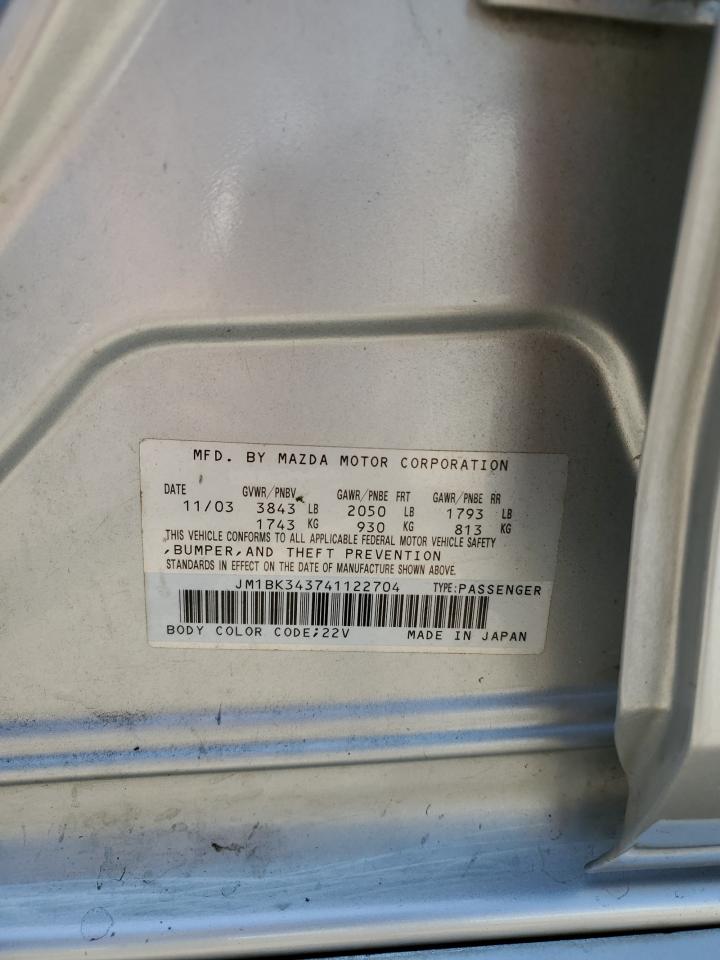 2004 Mazda 3 Hatchback VIN: JM1BK343741122704 Lot: 53317435