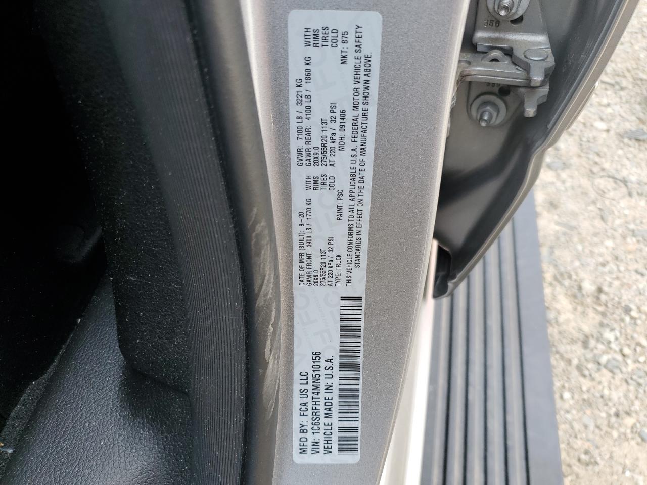 2021 Ram 1500 Limited VIN: 1C6SRFHT4MN510156 Lot: 53093385