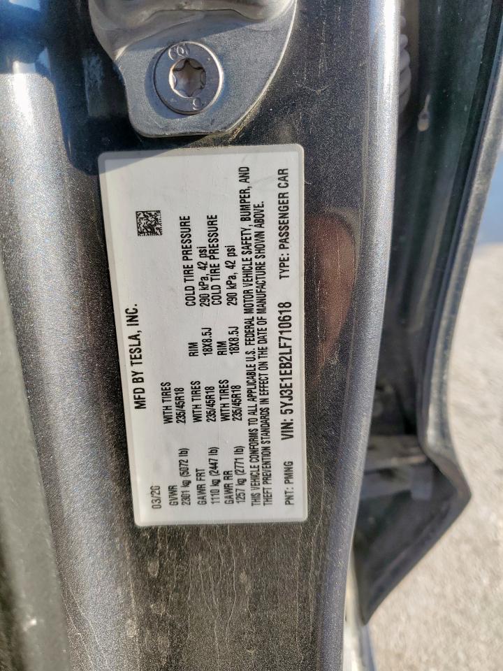 2020 Tesla Model 3 VIN: 5YJ3E1EB2LF710618 Lot: 52434495