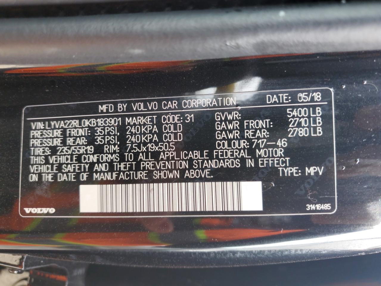 2019 Volvo Xc60 T6 Inscription VIN: LYVA22RL0KB183901 Lot: 53528455