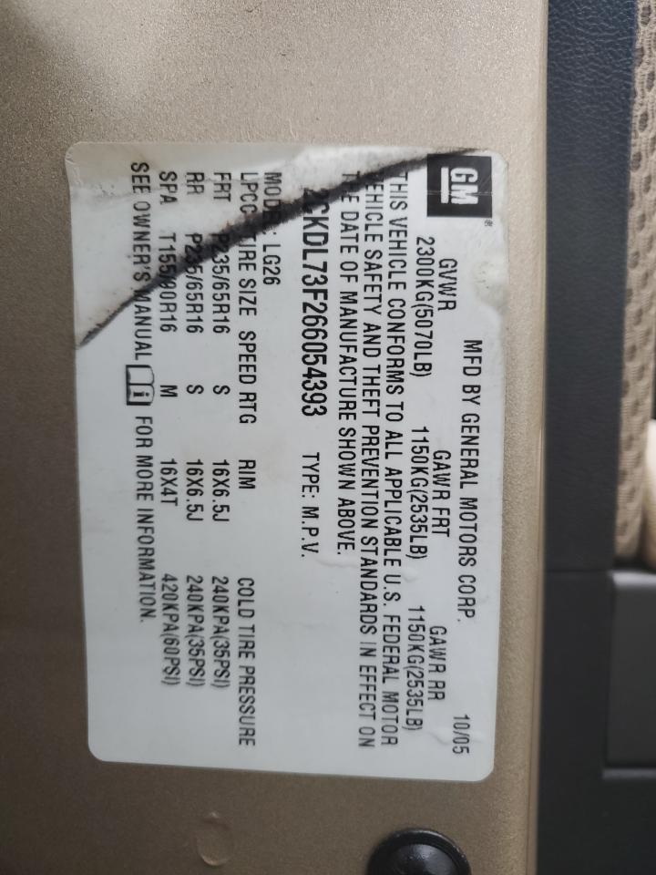 2006 Pontiac Torrent VIN: 2CKDL73F266054393 Lot: 52160845