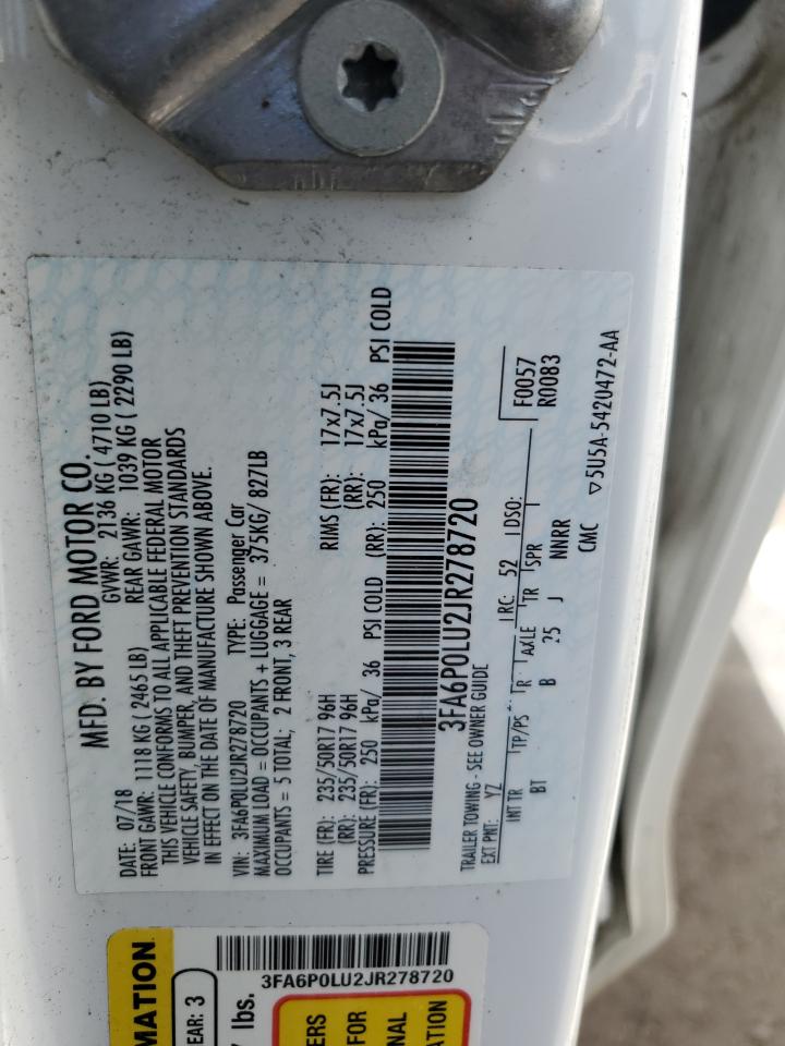 2018 Ford Fusion Se Hybrid VIN: 3FA6P0LU2JR278720 Lot: 54024655