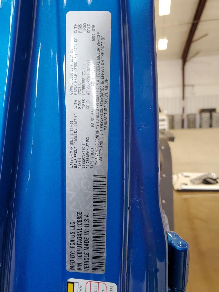 2022 Jeep Gladiator Sport VIN: 1C6HJTAG4NL106865 Lot: 54941475
