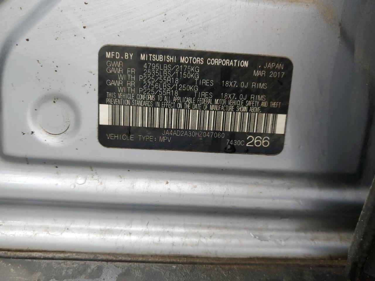 2017 Mitsubishi Outlander Es VIN: JA4AD2A30HZ047060 Lot: 53603785