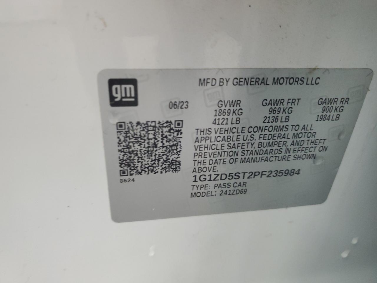 1g1zd5st2pf235984 1G1ZD5ST2PF235984 2023 Chevrolet Malibu Lt