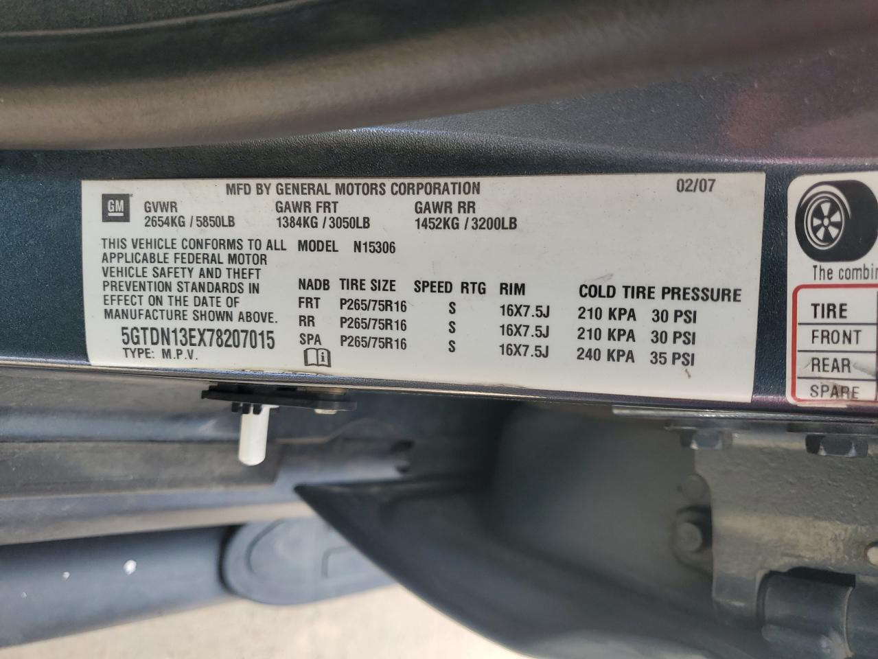 2007 Hummer H3 VIN: 0LDL0T49648135 Lot: 52459815