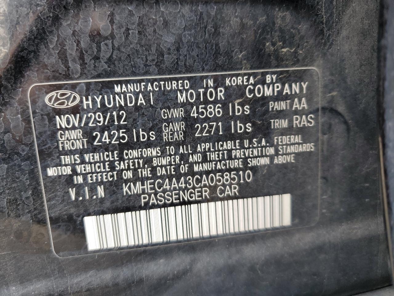 2012 Hyundai Sonata Hybrid VIN: KMHEC4A43CA058510 Lot: 55280925
