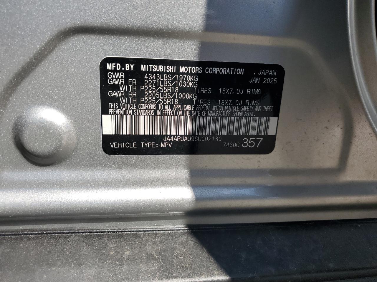 2025 Mitsubishi Outlander Sport S VIN: JA4ARUAU9SU002130 Lot: 55057305