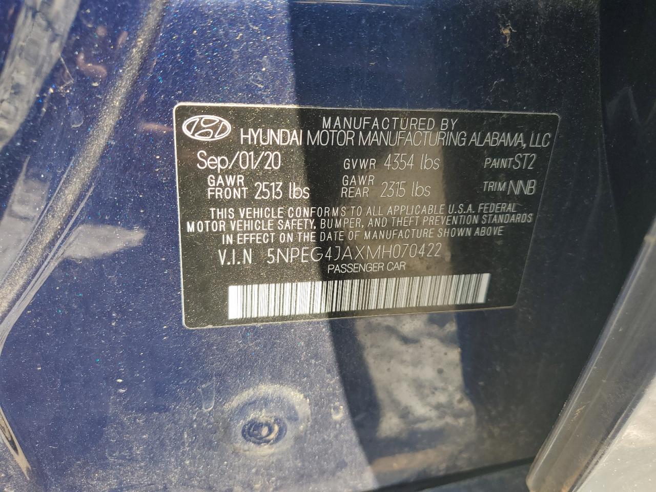2021 Hyundai Sonata Se VIN: 5NPEG4JAXMH070422 Lot: 53791755
