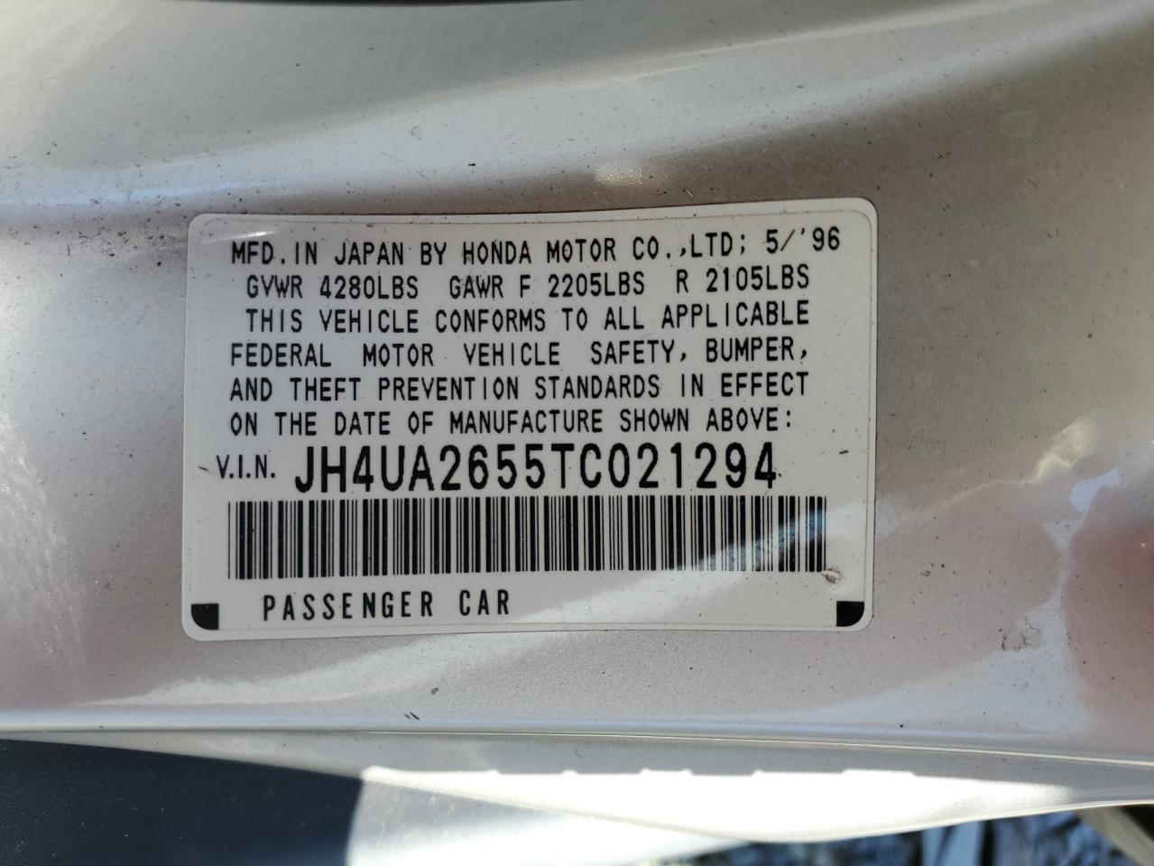 1996 Acura 2.5Tl VIN: JH4UA2655TC021294 Lot: 54924715