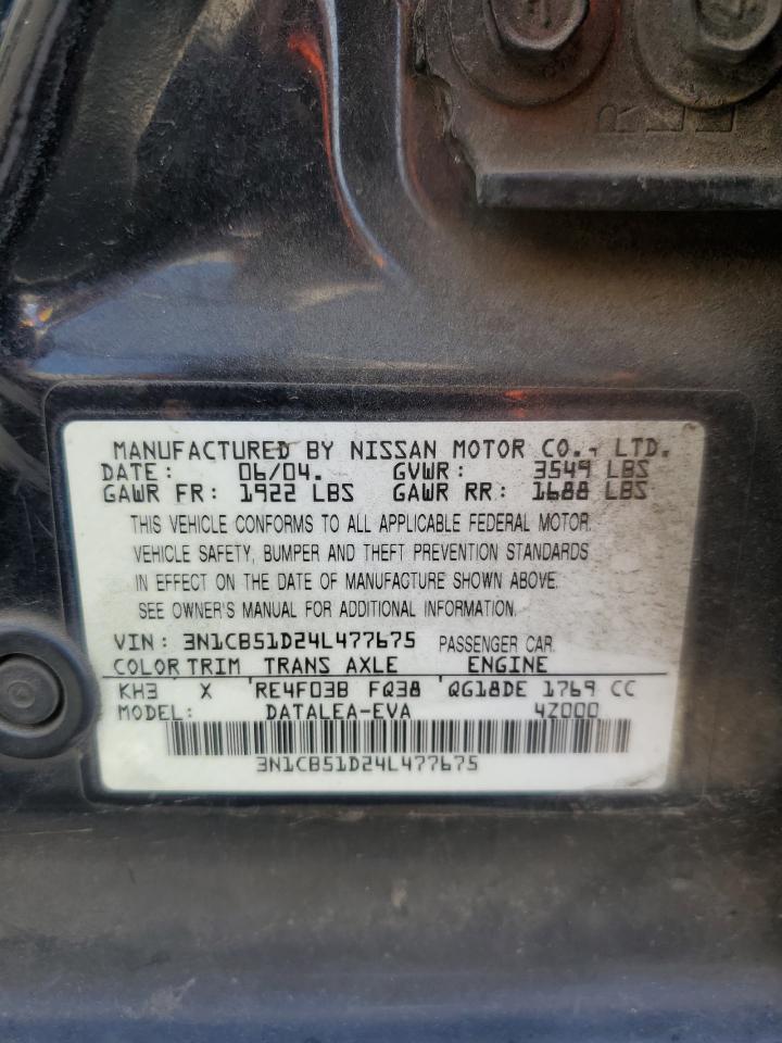 2004 Nissan Sentra 1.8 VIN: 3N1CB51D24L477675 Lot: 51548975